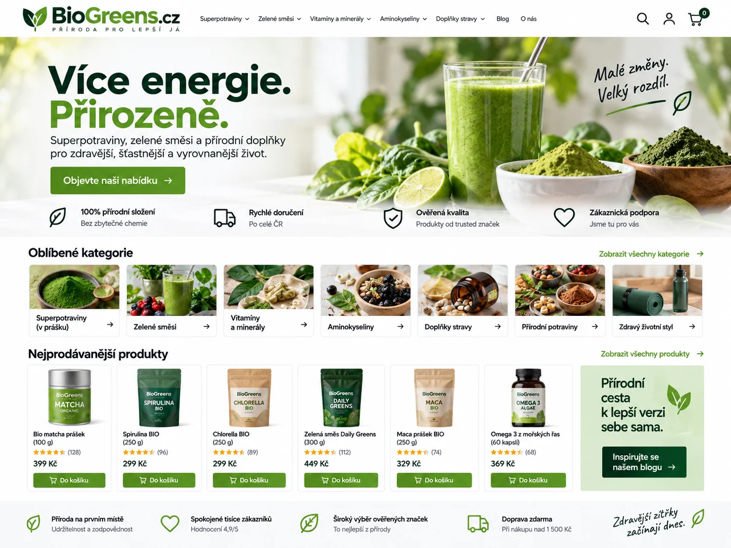 Ilustrační návrh pro BioGreens.cz: vizuál zeleného potravinového webu